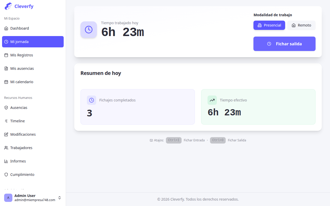 Captura de Fichaje digital desde cualquier dispositivo en Cleverfy