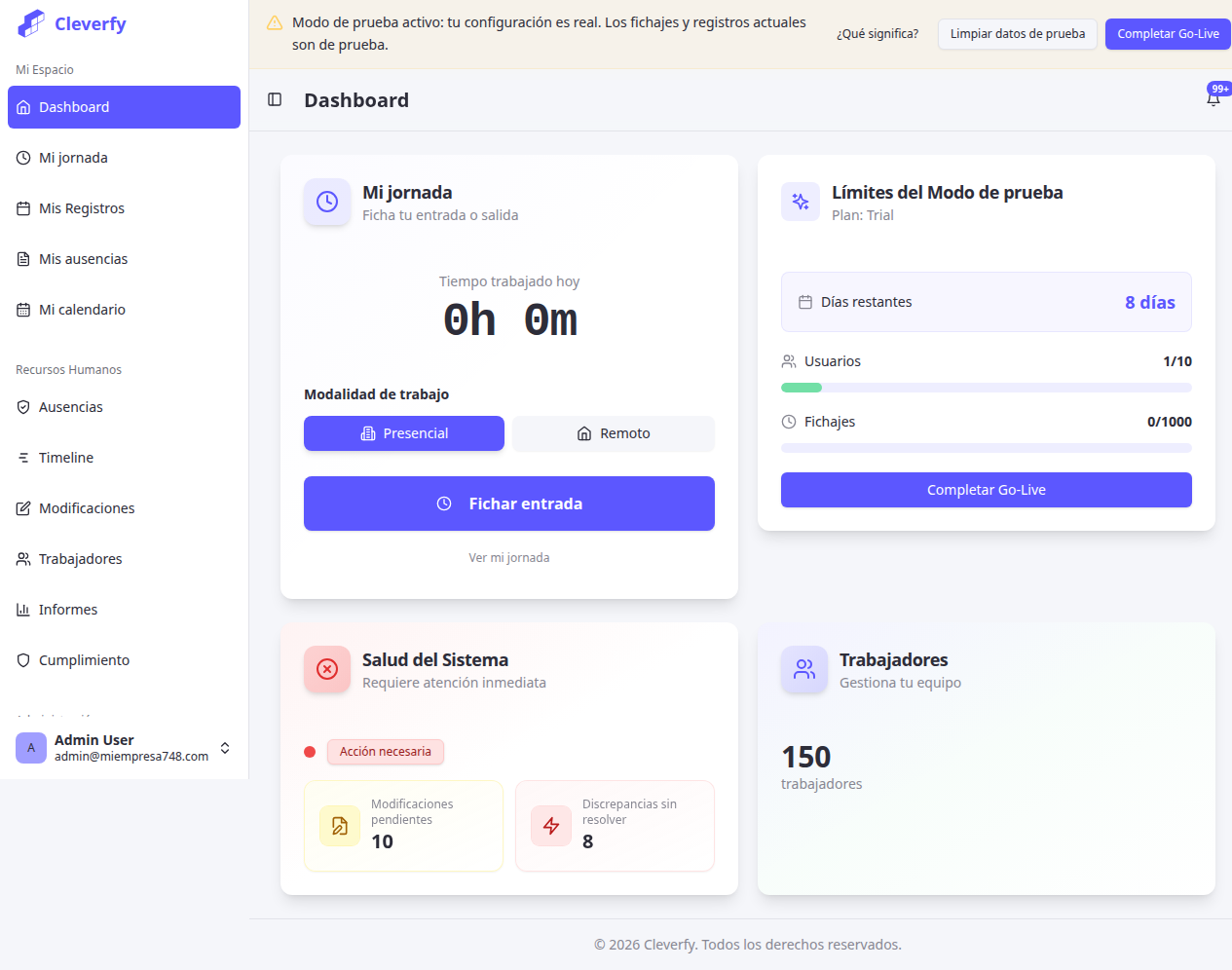 Dashboard de Cleverfy para gestión de tiendas